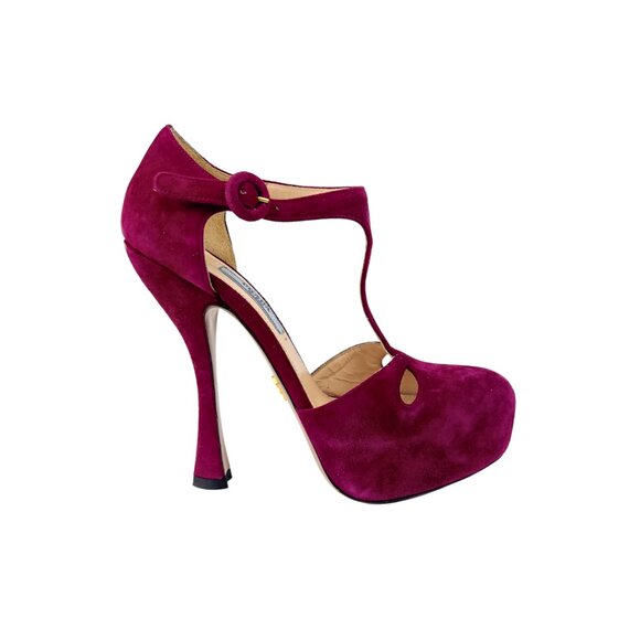 Prada Burgundy Suede Platform Heels - Picture 2 of 5